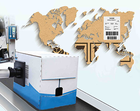 Domino print and apply M-series printing a label directly onto a box